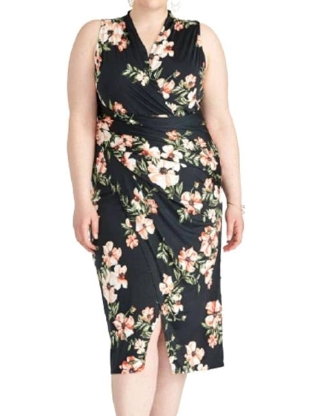 NEW with tags Rachel Roy Sleeveless Black Floral Wrap Midi Dress - 2x